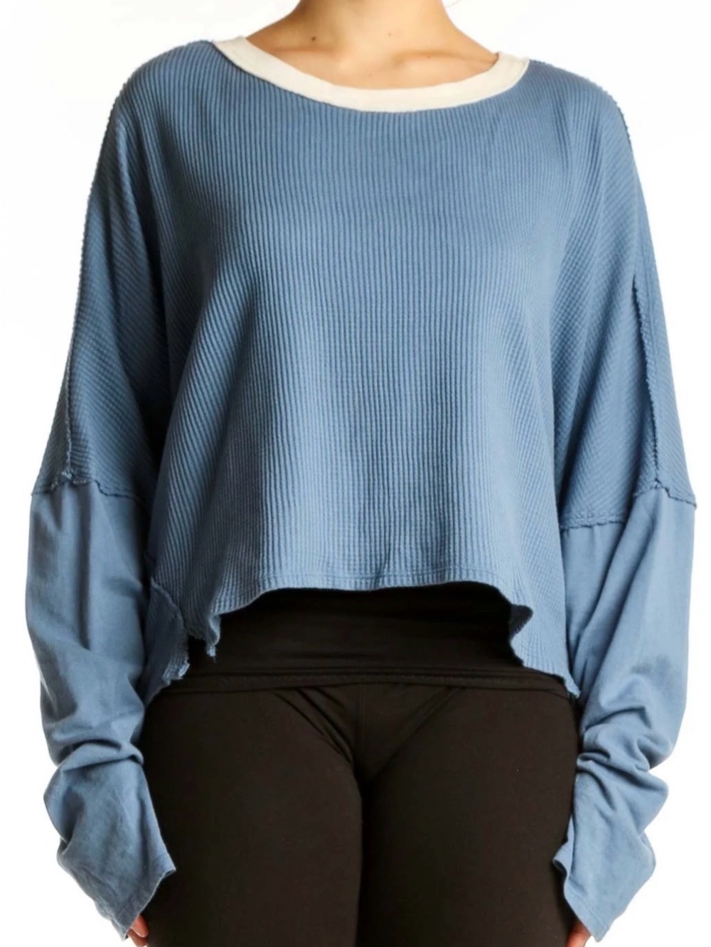 We the Free Jason Ringer Henley Waffle Long Sleeve Blue Tee Large